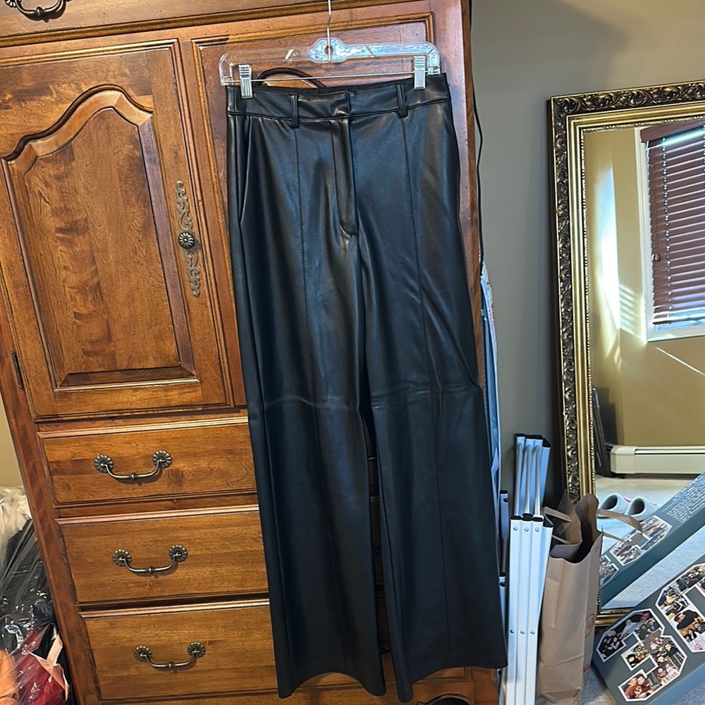 Black Faux Leather Wide-Leg Pants